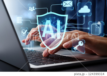 AIセキュリティと自動化された脅威対応。人工知能搭載の検出と予測。機械学習ベースのネットワークセキュ 124399314