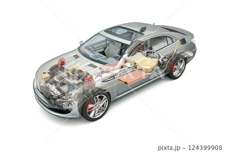 Hybrid Vehicle system cutaway illustration 124399908
