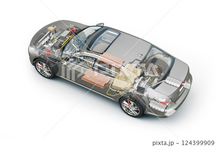 Hybrid Vehicle system cutaway illustration 124399909