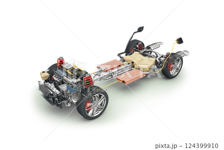 Hybrid Vehicle under carriage system cutaway illustration 124399910