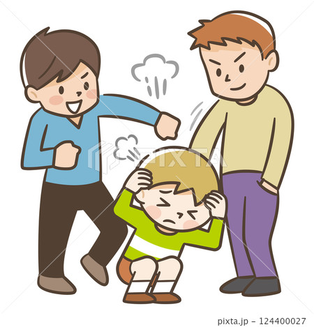 殴る蹴るの暴力でいじめる子供のイラスト 124400027