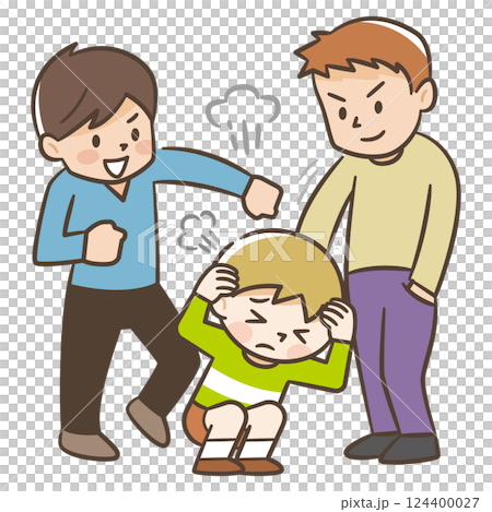 殴る蹴るの暴力でいじめる子供のイラスト 124400027