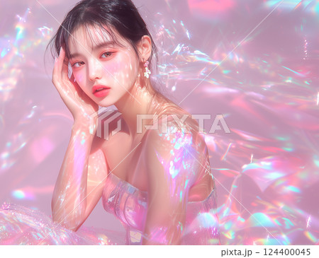 キラキラとした美しい女性のポートレート キラキラとした美しい女性のポートレート 124400045