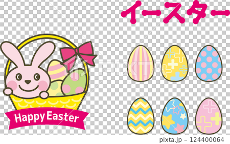 Colorful Easter symbols of rabbits and eggs 124400064