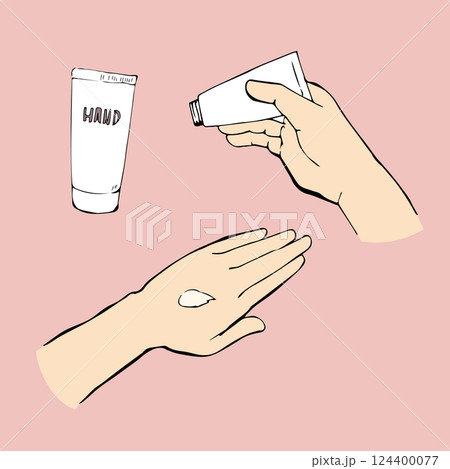手にクリームを塗るシンプルな線画イラスト 124400077