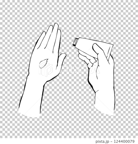 手にクリームを塗るシンプルな線画イラスト_モノクロ 手にクリームを塗るシンプルな線画イラスト_モノクロ 124400079