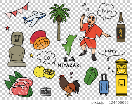 宮崎の手描きイラストセット 124400093