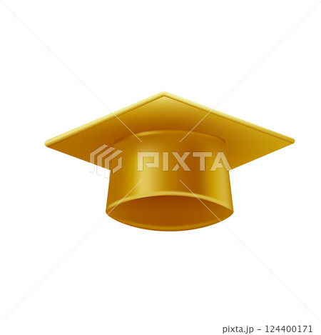 Realistic gold graduate cap. 3D Graduation Doctoral hat. 124400171