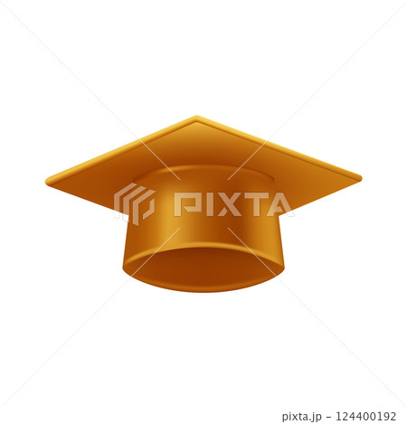 Realistic gold graduate cap. 3D Graduation Doctoral hat. 124400192