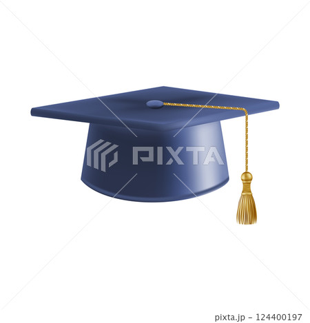 Realistic Blue graduate cap. 3D Graduation Doctoral hat. 124400197
