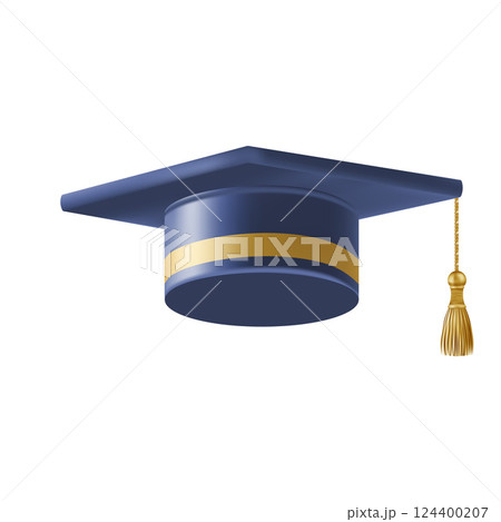 Realistic Blue graduate cap. 3D Graduation Doctoral hat. 124400207