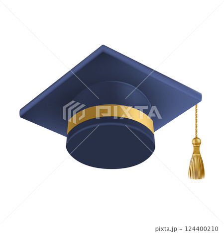 Realistic Blue graduate cap. 3D Graduation Doctoral hat. 124400210
