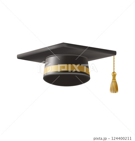 Realistic Black graduate cap. 3D Graduation Doctoral hat. 124400211