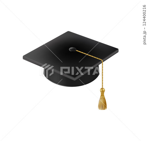 Realistic Black graduate cap. 3D Graduation Doctoral hat. Realistic Black graduate cap. 3D Graduation Doctoral hat. 124400216