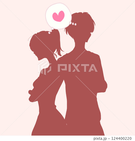 背中合わせのもじもじする男女　恋愛　影絵 124400220
