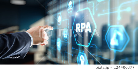 RPA Robotic Process Automation system. Artificial intelligence concept 124400377