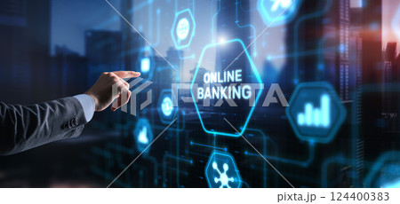 Banking Online Internet Payment Technology. Businessman presses a button Banking Banking Online Internet Payment Technology. Businessman presses a button Banking 124400383