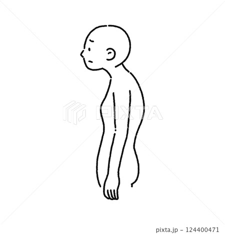 猫背で姿勢の悪い人物　線画 124400471