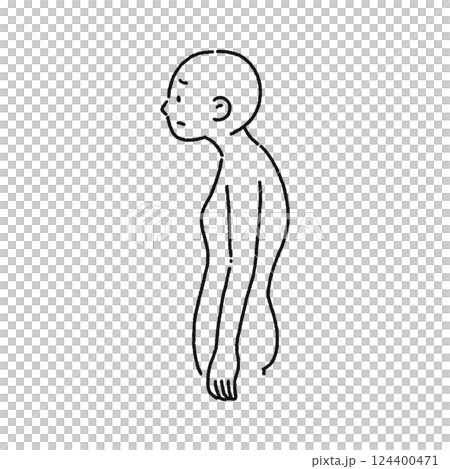 A person with poor posture and a hunched back - Line drawing A person with poor posture and a hunched back - Line drawing 124400471