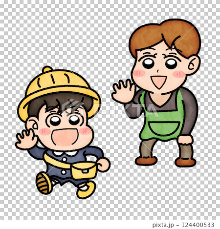 A nursery teacher seeing off the children 124400533