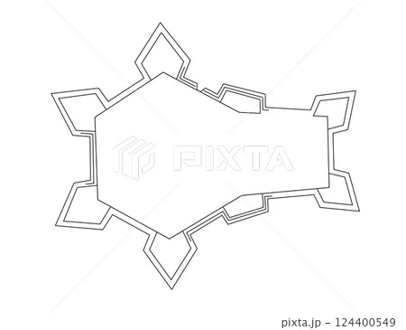 Long bastion fortress plan. Structure of fort walls with ravelins and fortifications. 124400549
