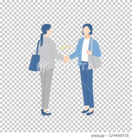 ビジネスバッグを持って握手をするビジネスウーマン ビジネスバッグを持って握手をするビジネスウーマン 124400578