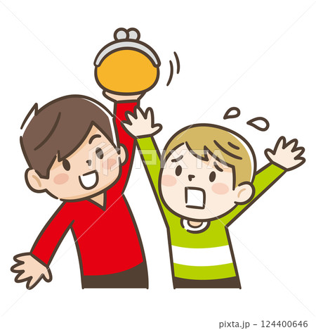 いじめで財布を取り上げられる男の子のイラスト いじめで財布を取り上げられる男の子のイラスト 124400646