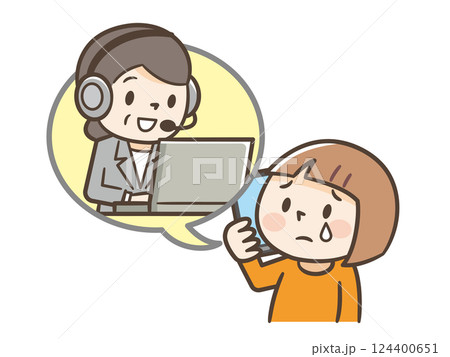 相談窓口に電話で悩みを打ち明ける女の子のイラスト 124400651