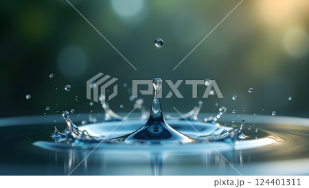 Refreshing Water in Glass with Natural Sunlight 124401311