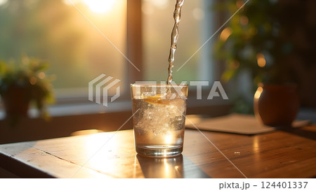 Refreshing Water in Glass with Natural Sunlight Refreshing Water in Glass with Natural Sunlight 124401337