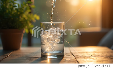 Refreshing Water in Glass with Natural Sunlight Refreshing Water in Glass with Natural Sunlight 124401341