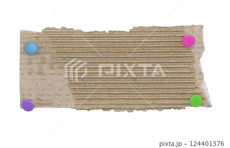 Brown corrugated paper torn into pieces with pins isolated on white background 124401376