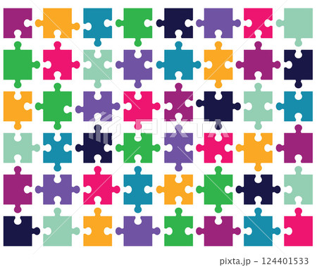 Colorful shiny puzzle, separate pieces on a white background	 124401533