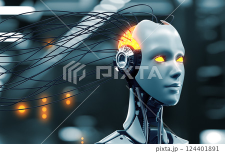 Uploading information into the brain of a female robot with artificial intelligence 124401891