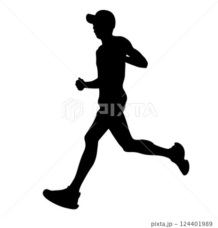 runner in cap running marathon outlined silhouette on white background runner in cap running marathon outlined silhouette on white background 124401989