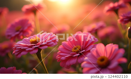 Soft Pink Daisies in Dreamy Sunlight Garden 124402110