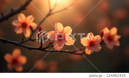 Graceful Flowering: A Blossom Tree in Soft Light Graceful Flowering: A Blossom Tree in Soft Light 124402435