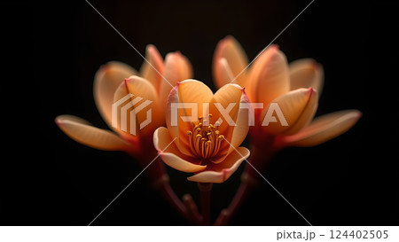 Delicate Peach Blossoms on Branch in Warm Sunset Delicate Peach Blossoms on Branch in Warm Sunset 124402505