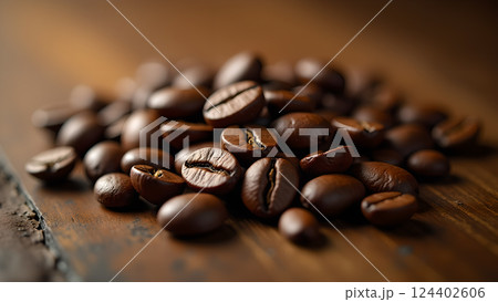 Roasted Aroma: Aromatic Coffee Beans Close-Up Roasted Aroma: Aromatic Coffee Beans Close-Up 124402606