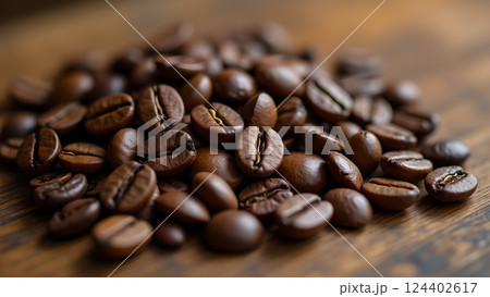 Roasted Aroma: Aromatic Coffee Beans Close-Up 124402617