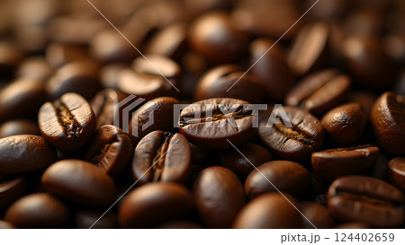 Roasted Aroma: Aromatic Coffee Beans Close-Up 124402659