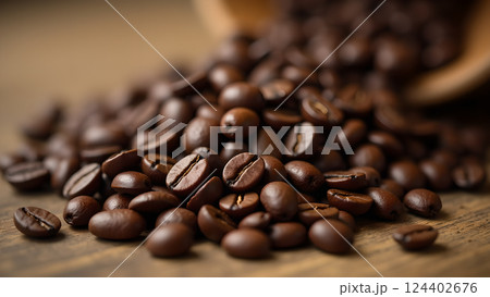 Roasted Aroma: Aromatic Coffee Beans Close-Up Roasted Aroma: Aromatic Coffee Beans Close-Up 124402676