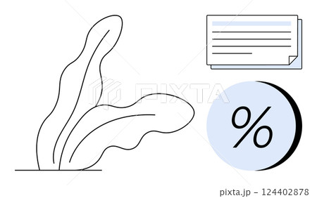 Growing plant alongside a financial document and a percentage symbol. Ideal for finance, investment, growth, savings, loans, business, education. Line metaphor Growing plant alongside a financial document and a percentage symbol. Ideal for finance, investment, growth, savings, loans, business, education. Line metaphor 124402878