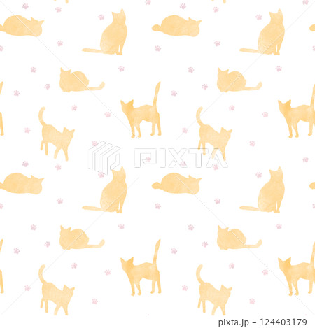 可愛いネコシルエットのシームレスパターン オレンジ 可愛いネコシルエットのシームレスパターン オレンジ 124403179