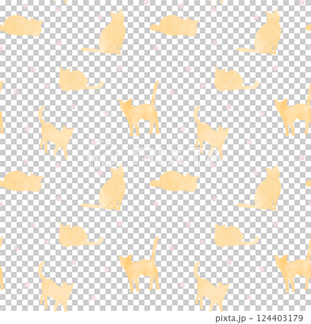 可愛いネコシルエットのシームレスパターン オレンジ 可愛いネコシルエットのシームレスパターン オレンジ 124403179