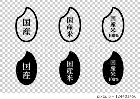 国産米のかすれたスタンプ風マークのイラスト 124403456