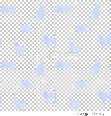 可愛いネコシルエットのシームレスパターン　ブルー 124403739