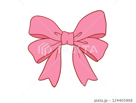 Coquette vintage bow drawing, vector illustration isolated on white, cute ribbon 124403908