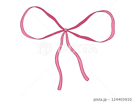 Coquette bow drawing, vector illustration isolated on white, cute red ribbon 124403910