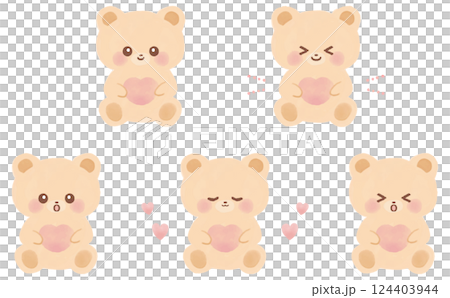 Watercolor illustration set of cute bears holding hearts Watercolor illustration set of cute bears holding hearts 124403944